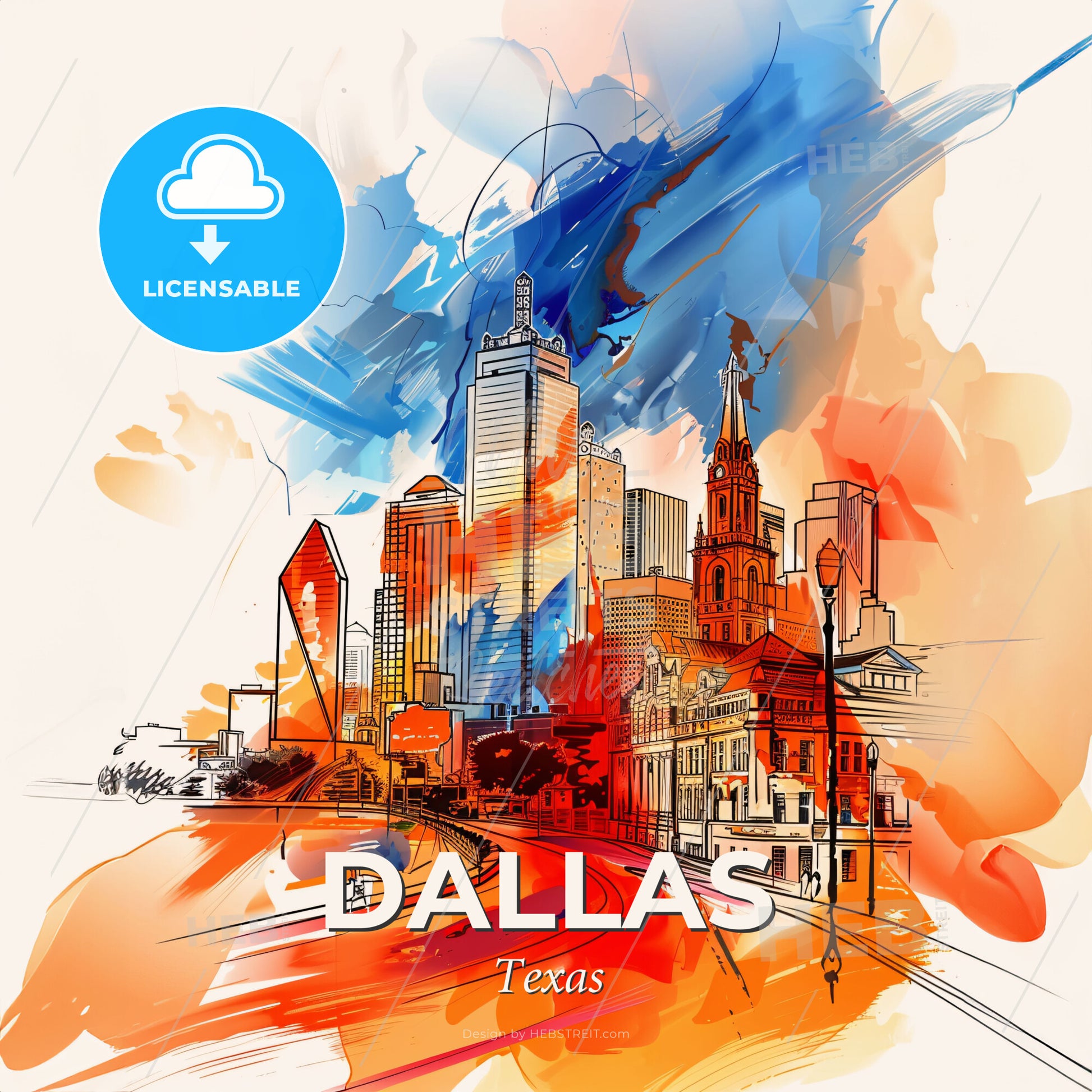 Vibrant Dallas, Texas - A Colorful Cityscape With Buildings And A Road - Square format print template