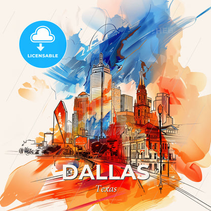 Vibrant Dallas, Texas - A Colorful Cityscape With Buildings And A Road - Square format print template