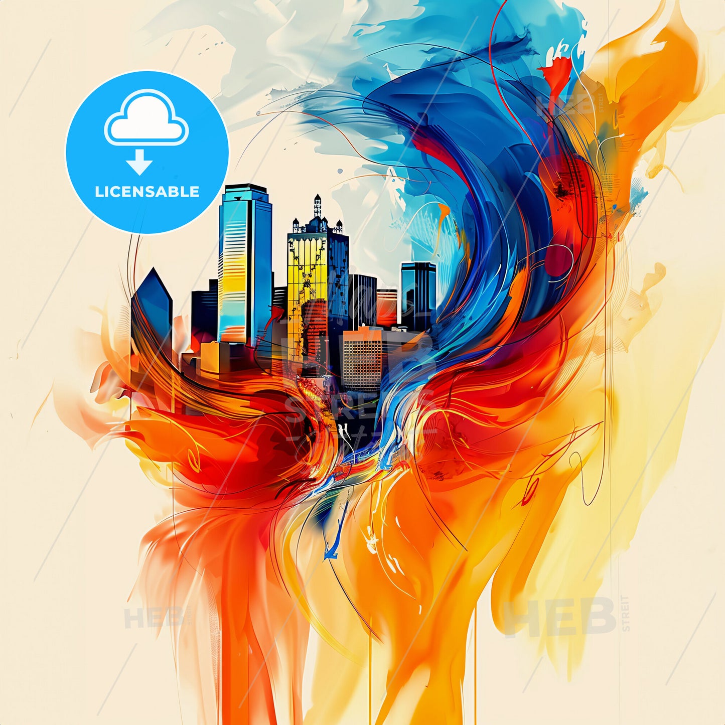 Vibrant Dallas, Texas - A Colorful Cityscape With A Swirl Of Paint