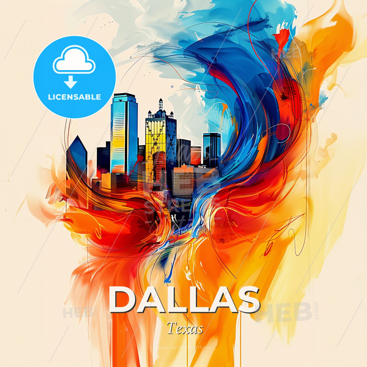 Vibrant Dallas, Texas - A Colorful Cityscape With A Swirl Of Paint - Square format print template