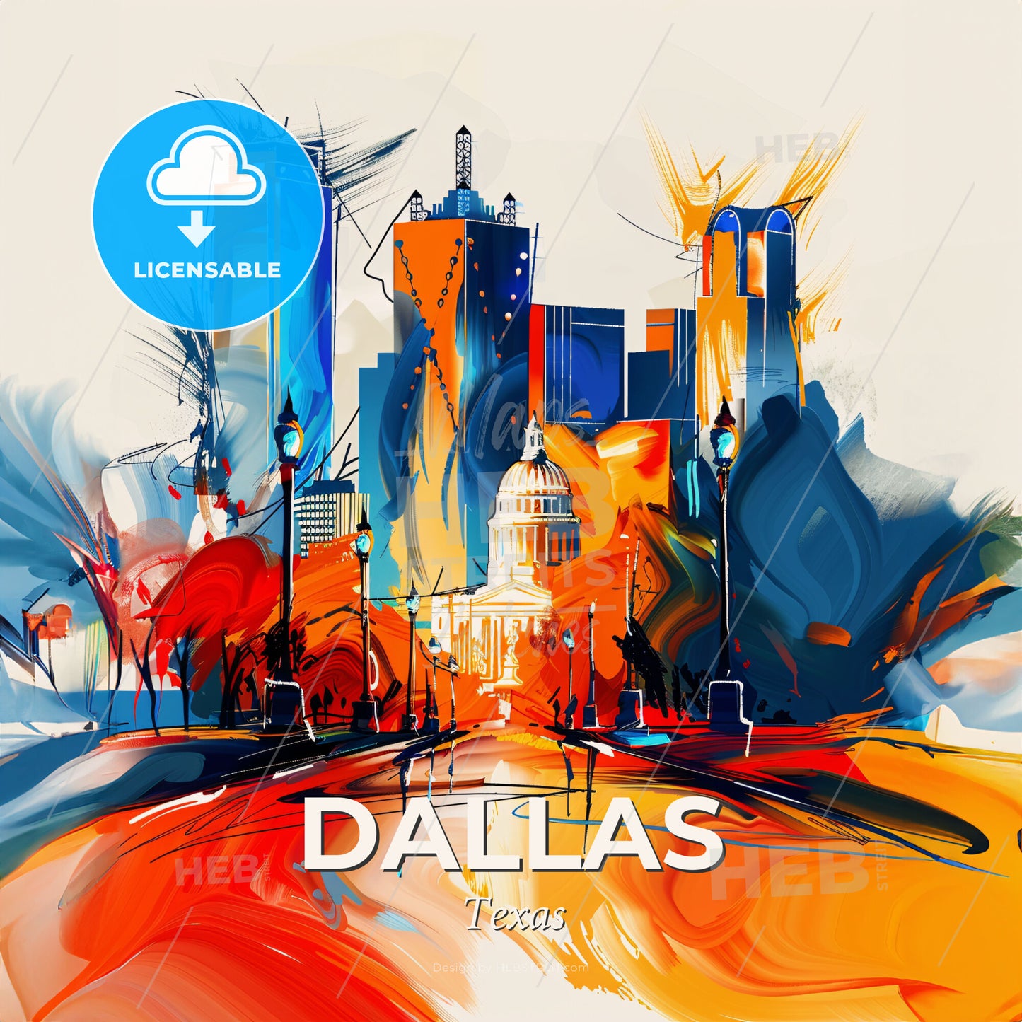 Vibrant Dallas, Texas - A Colorful Cityscape With Buildings And Trees - Square format print template