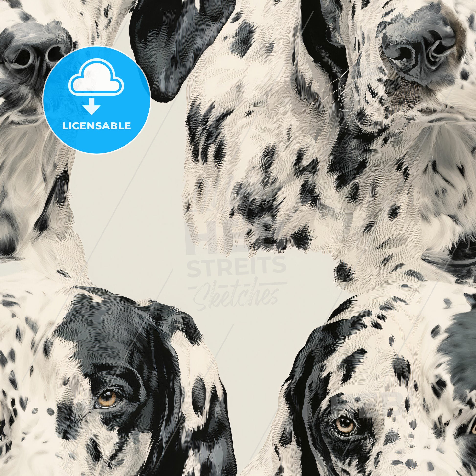 A Group Of Dogs With Black Spots