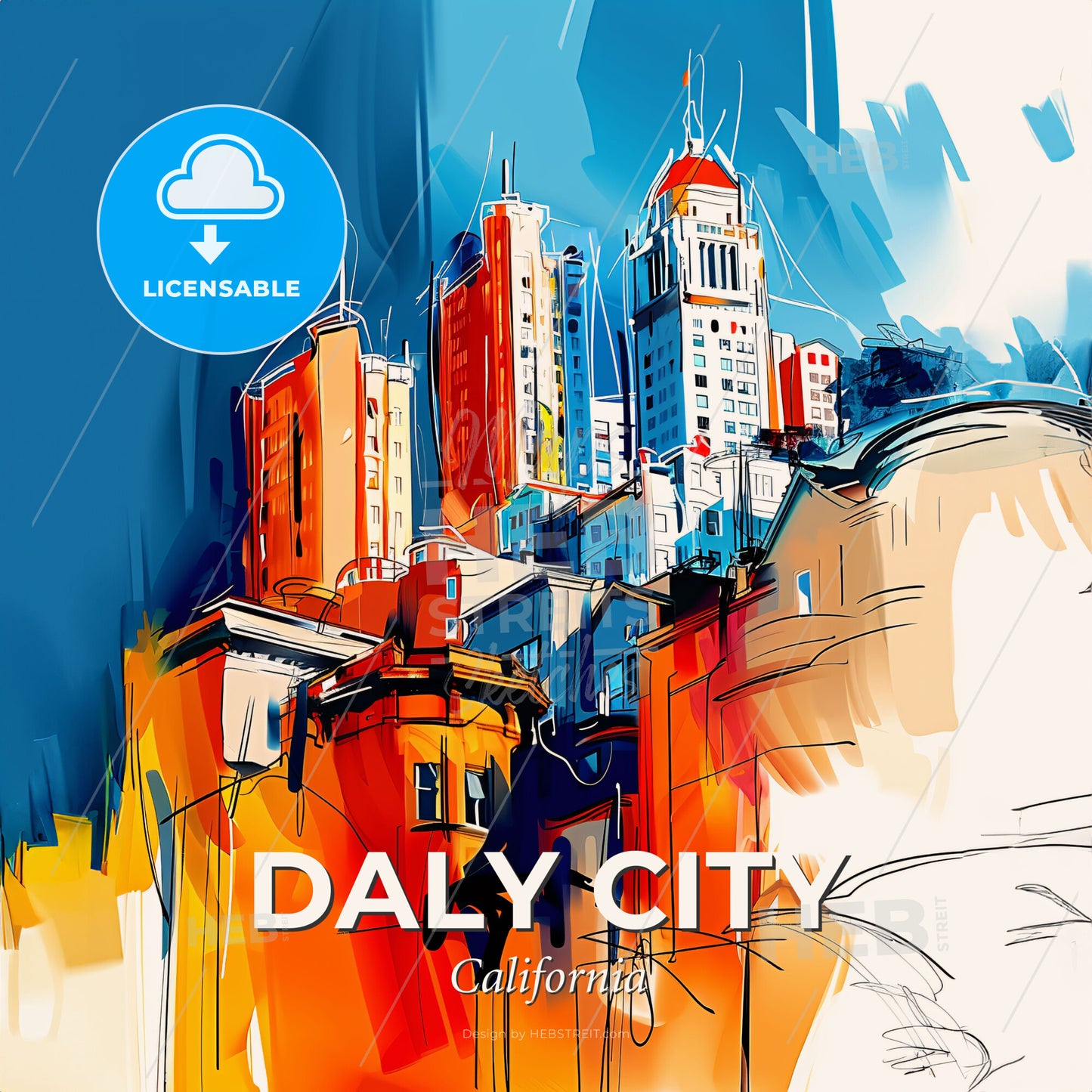 Vibrant Daly City, California - A Painting Of A City - Square format print template