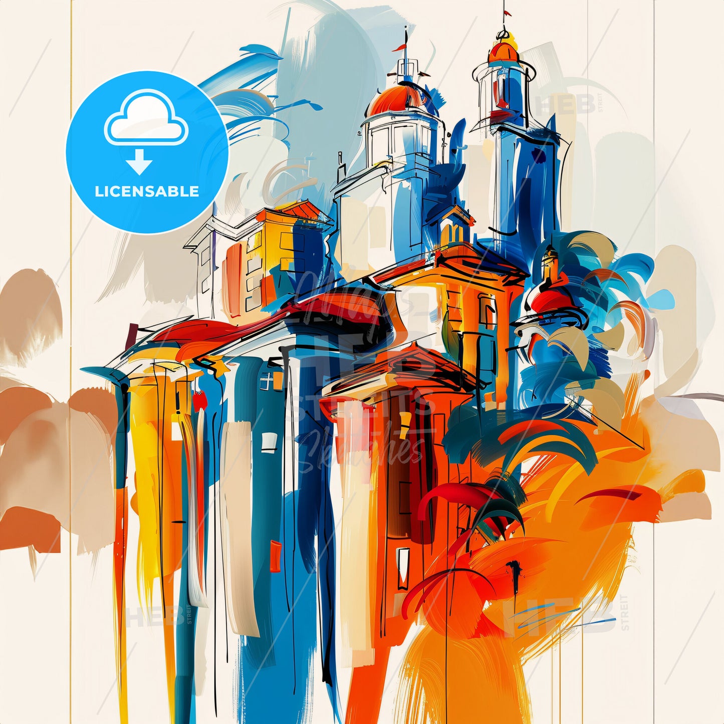 Vibrant Daly City, California - A Painting Of A Building With Towers And Domes