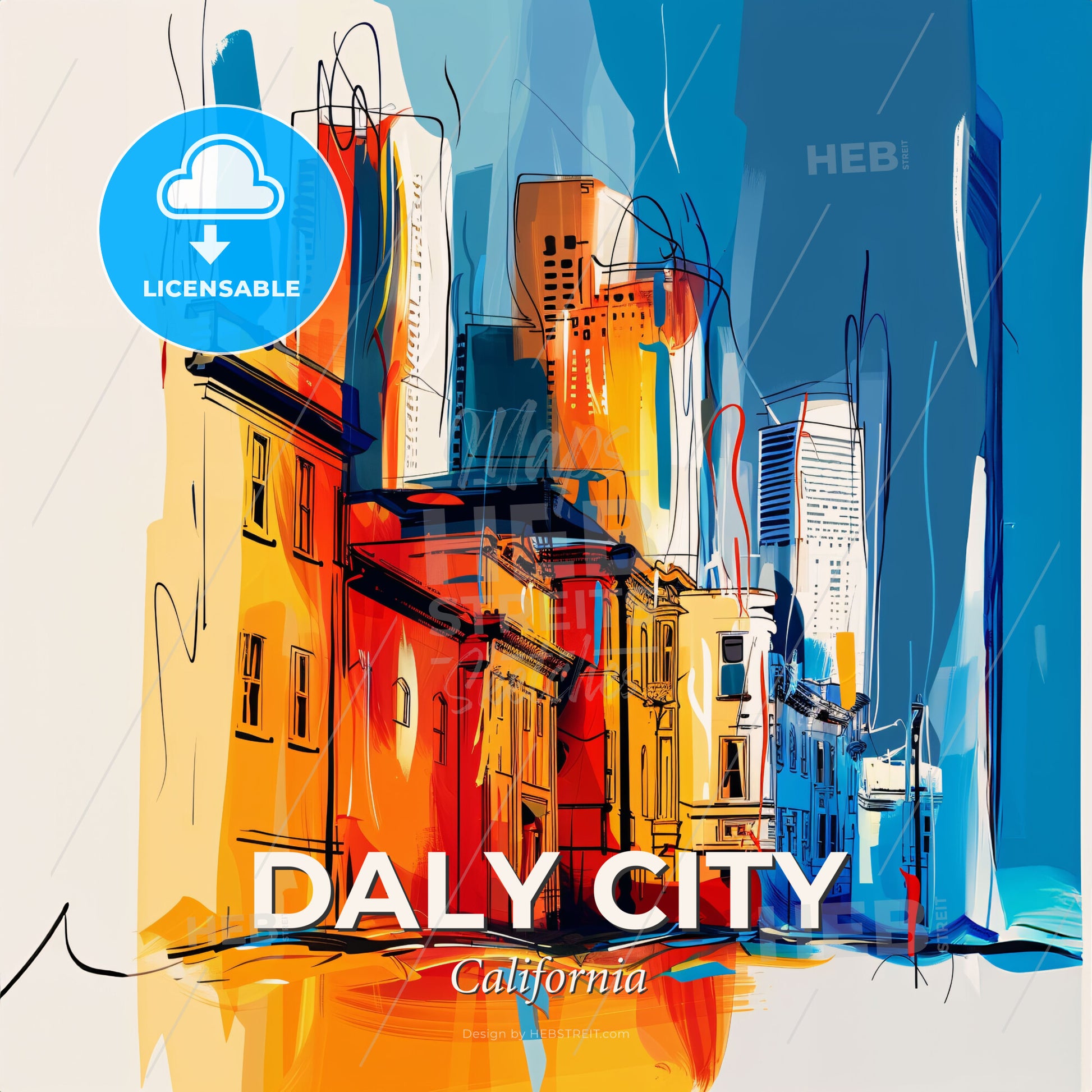 Vibrant Daly City, California - A Colorful Cityscape With Buildings - Square format print template