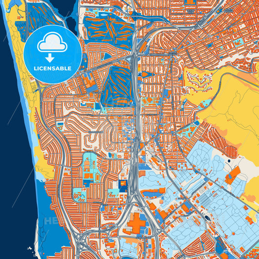 Colorful Daly City Street Map with Labels and Buildings