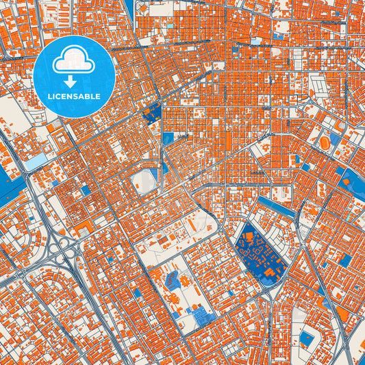 Colorful Dammam Street Map with Labels and Buildings
