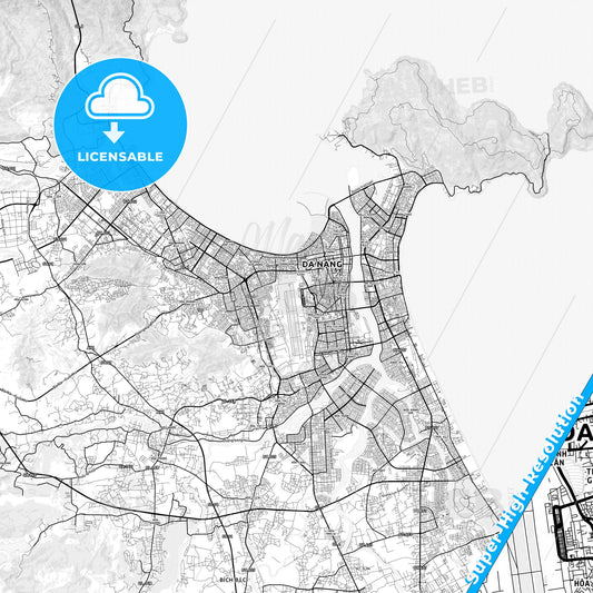 Da Nang, Vietnam light map with streetnames, citynames and districts