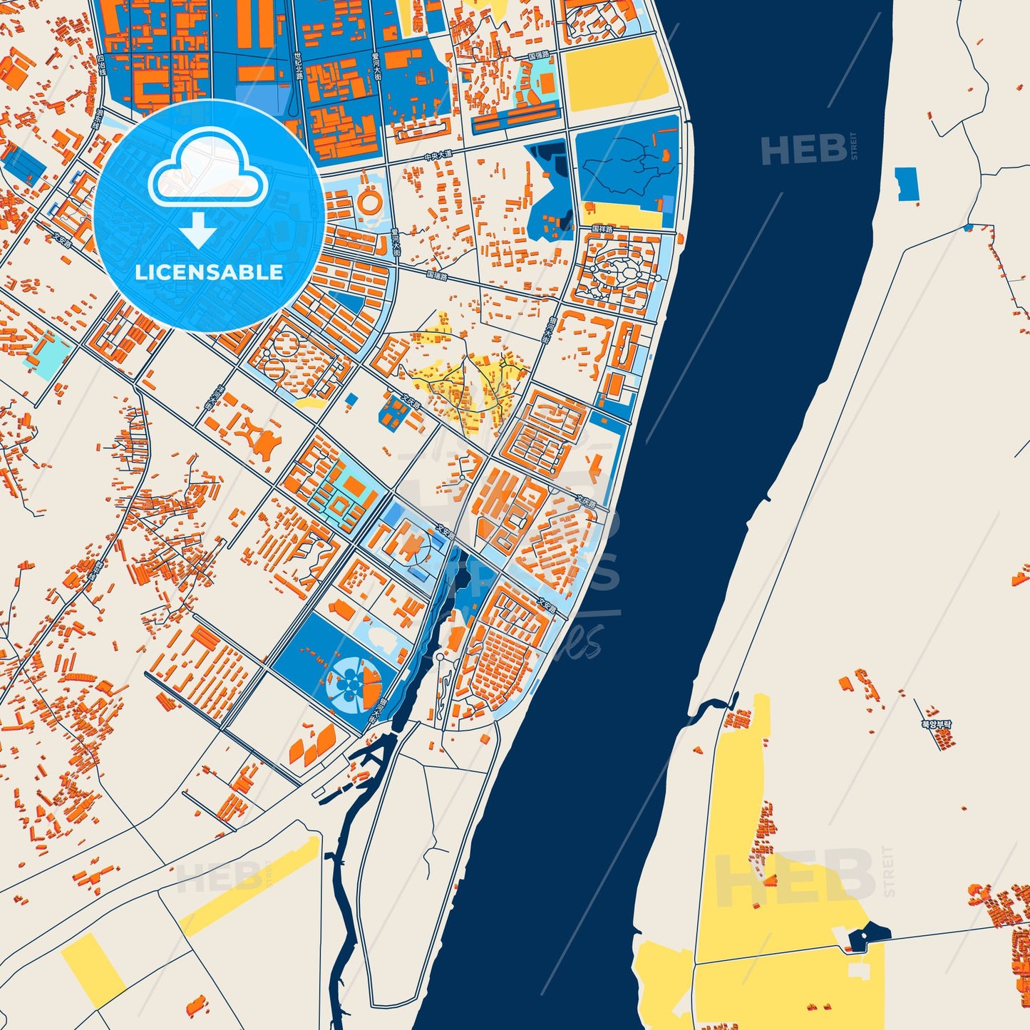 Colorful Dandong Street Map with Labels and Buildings
