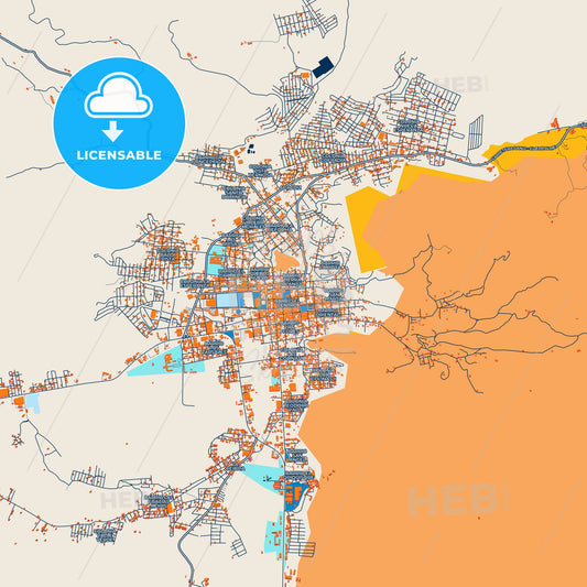 Colorful Danlí Street Map with Labels and Buildings