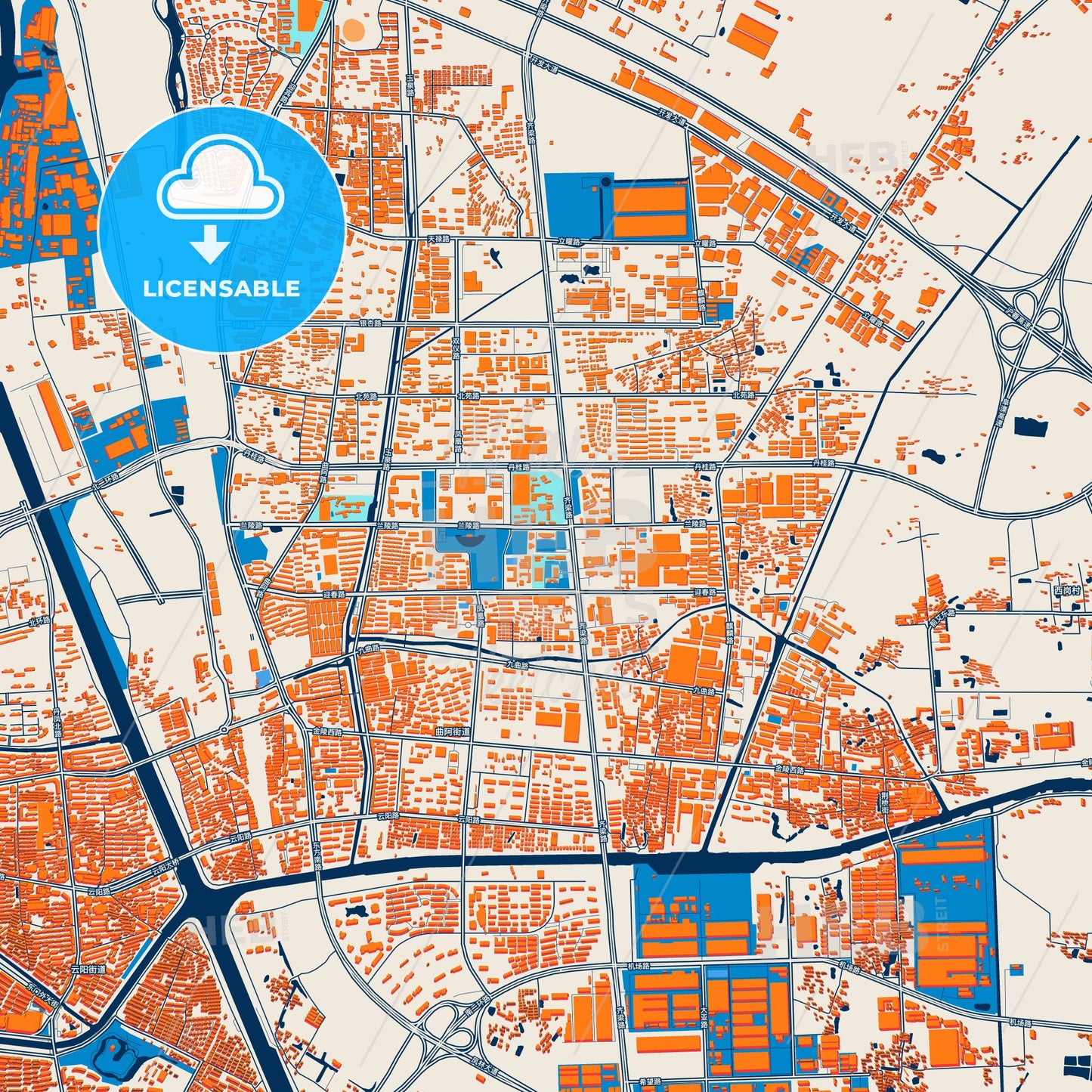 Colorful Danyang Street Map with Labels and Buildings