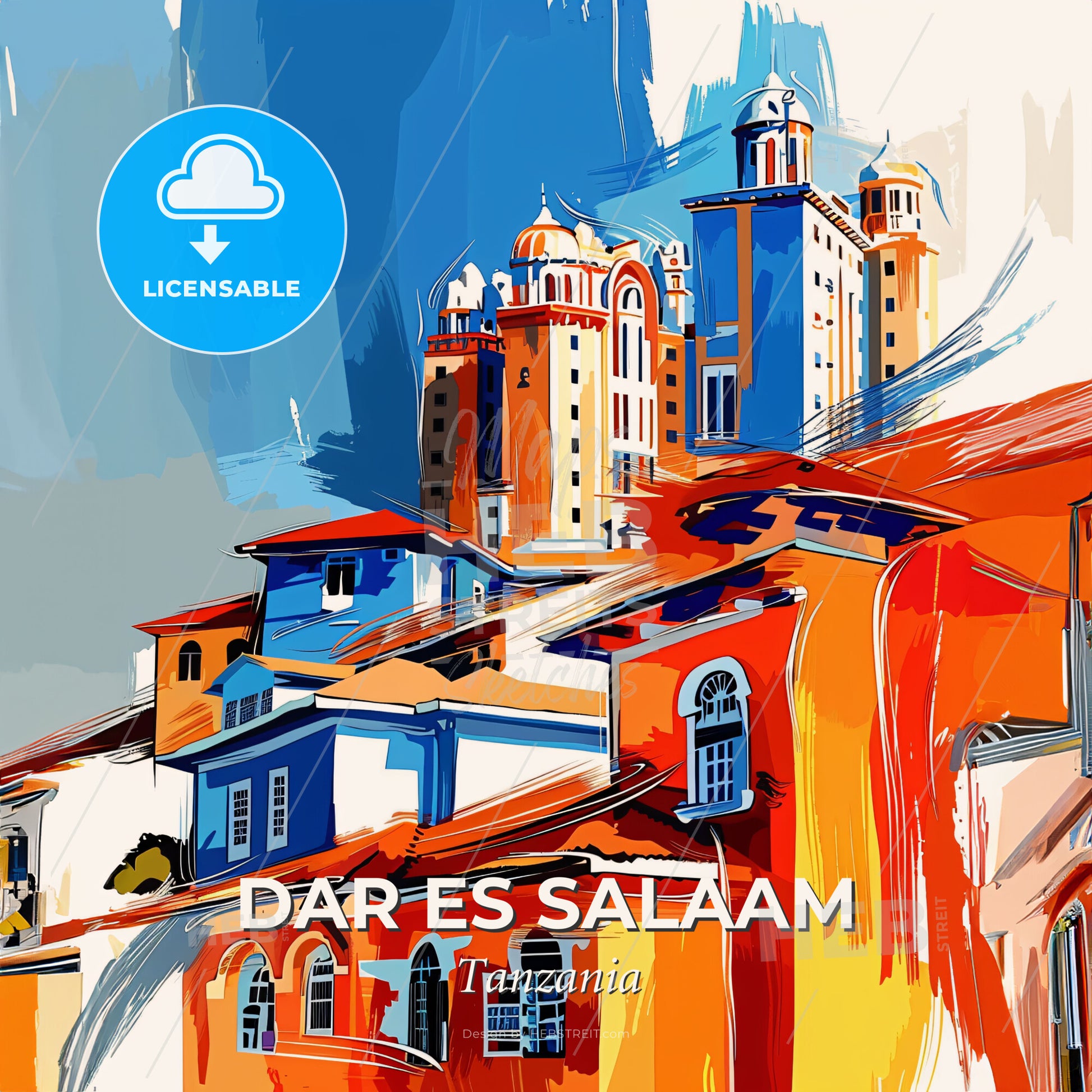 Vibrant Dar Es Salaam, Tanzania - A Colorful Buildings On A Hill - Square format print template