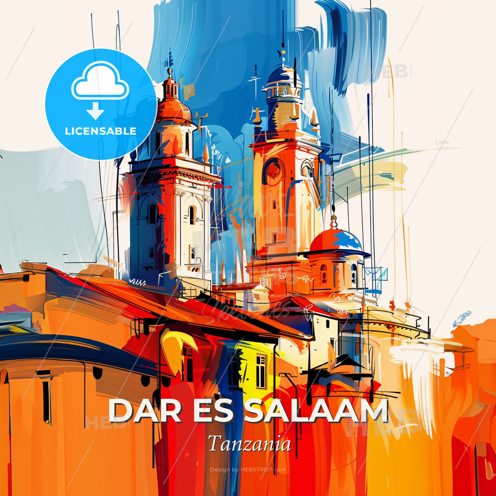 Vibrant Dar Es Salaam, Tanzania - A Painting Of A Building With Towers - Square format print template