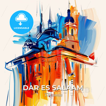 Vibrant Dar Es Salaam, Tanzania - A Painting Of A Building - Square format print template