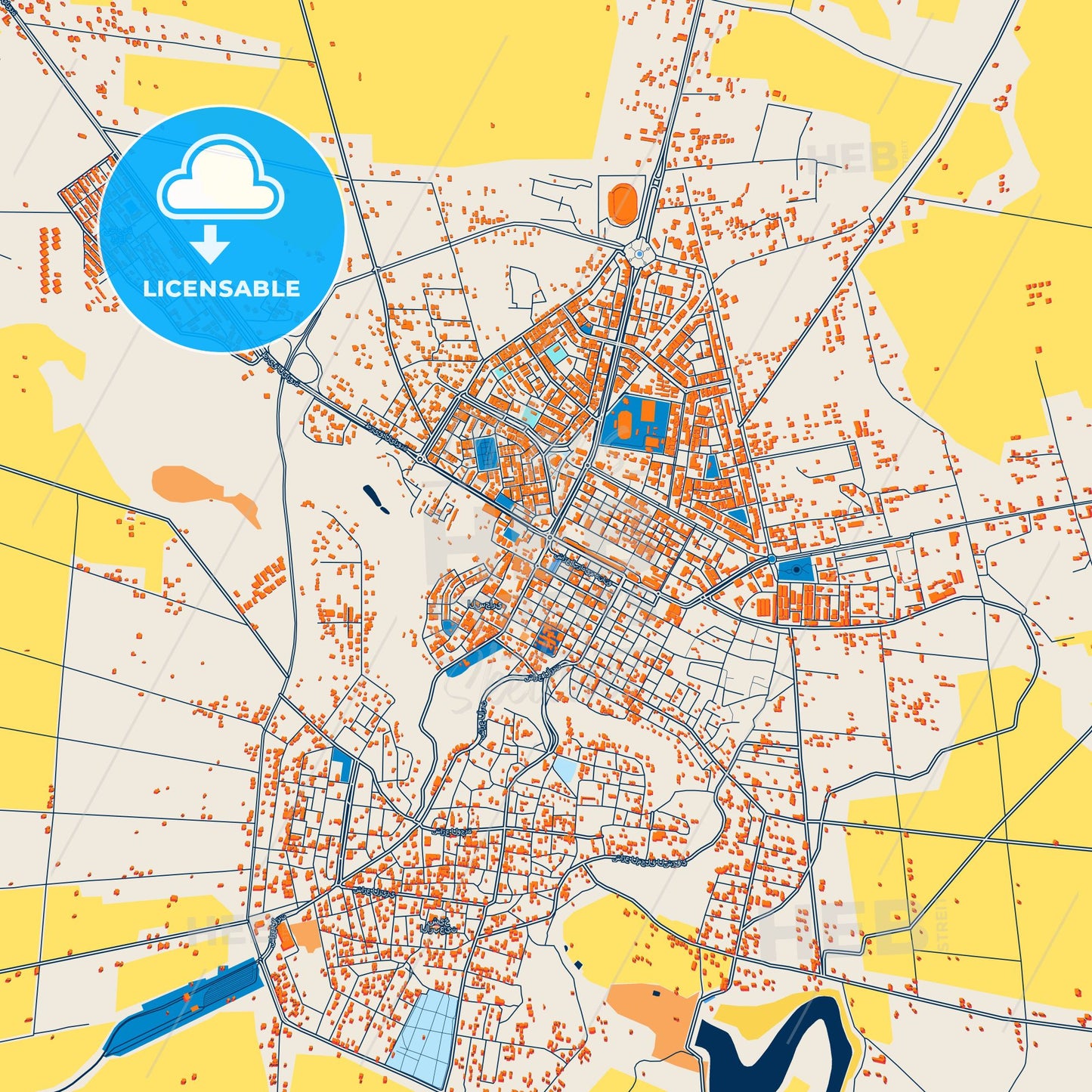 Colorful Daraa Street Map with Labels and Buildings