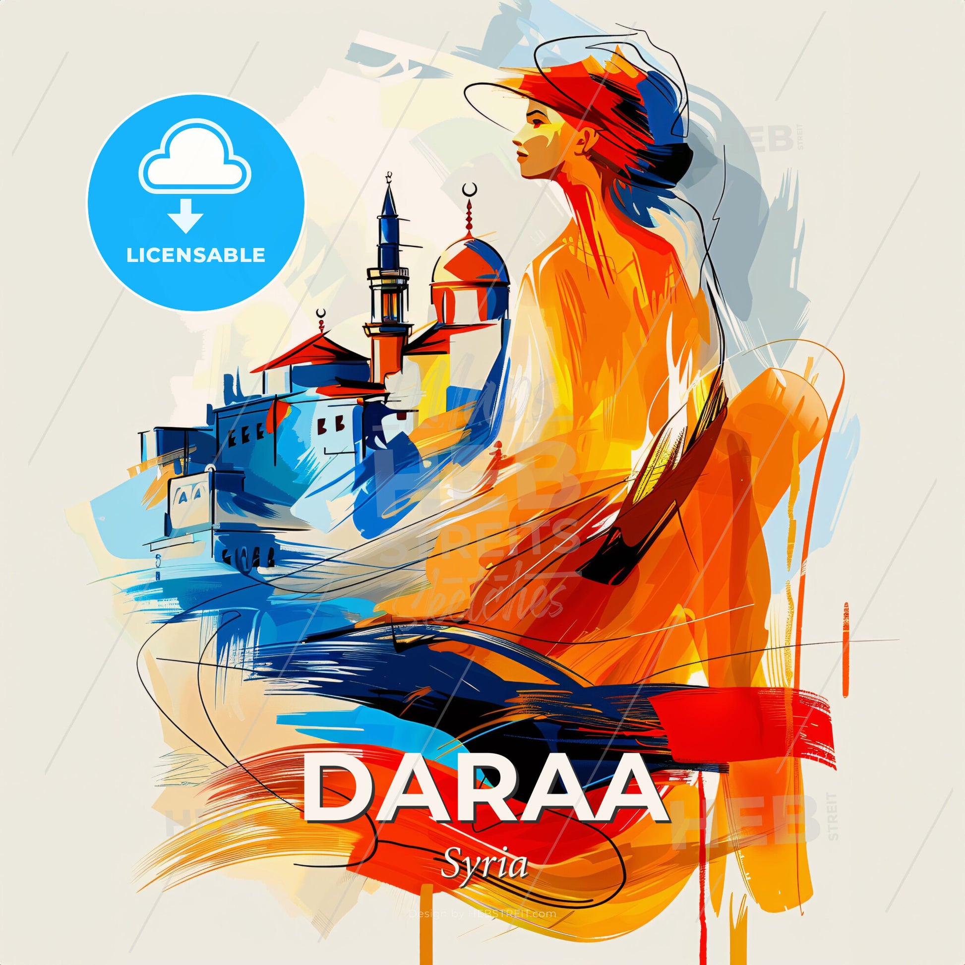 Vibrant Daraa, Syria - A Woman In A Hat And Dress - Square format print template