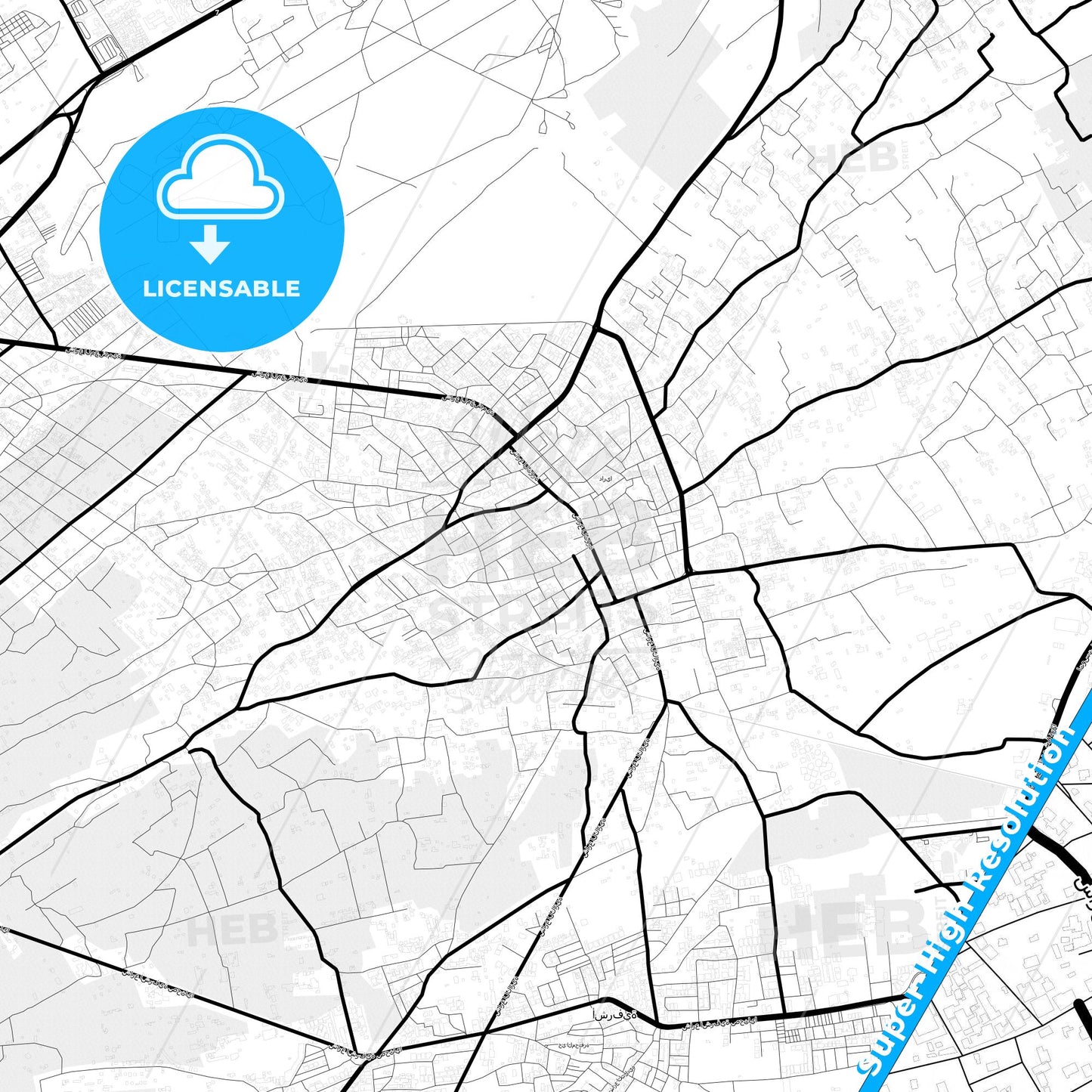 Darayya, Syria Light Map with Street Names, City Names, and Districts