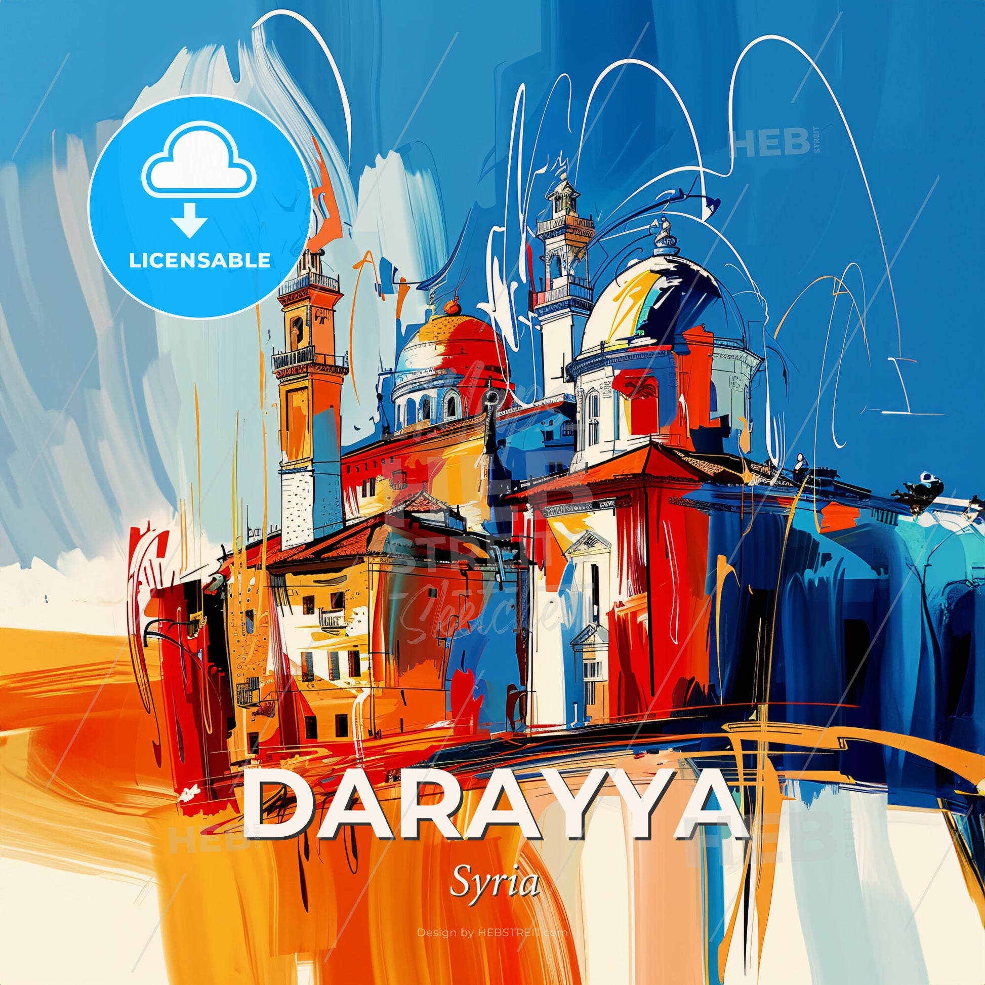 Vibrant Darayya, Syria - A Painting Of A Building - Square format print template