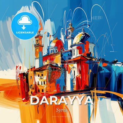 Vibrant Darayya, Syria - A Painting Of A Building - Square format print template