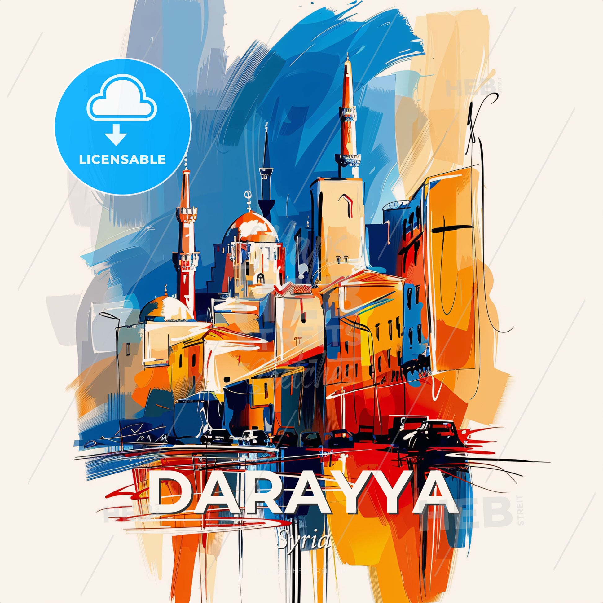 Vibrant Darayya, Syria - A Painting Of A City - Square format print template