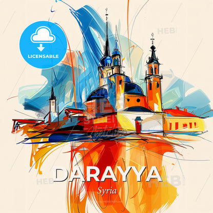 Vibrant Darayya, Syria - A Colorful Painting Of A Building - Square format print template