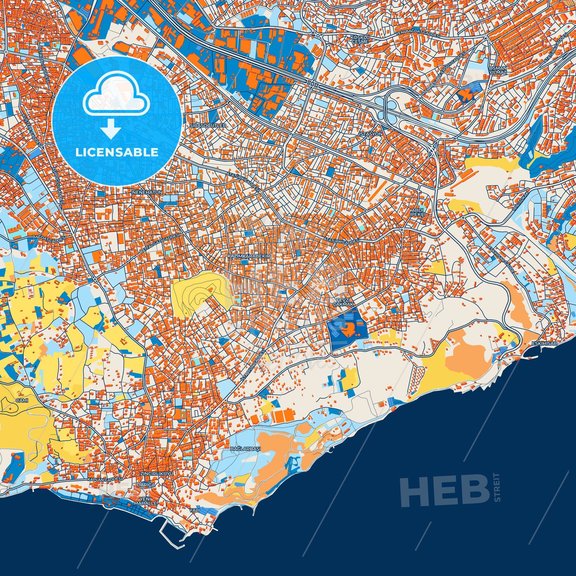 Colorful Darıca Street Map with Labels and Buildings