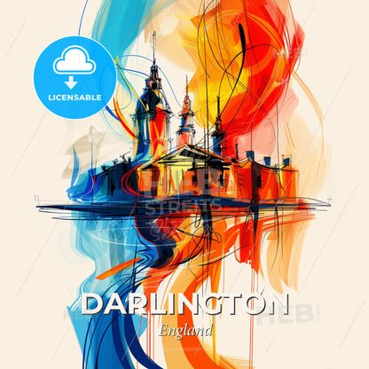 Vibrant Darlington, England - A Painting Of A Building With Colorful Swirls - Square format print template