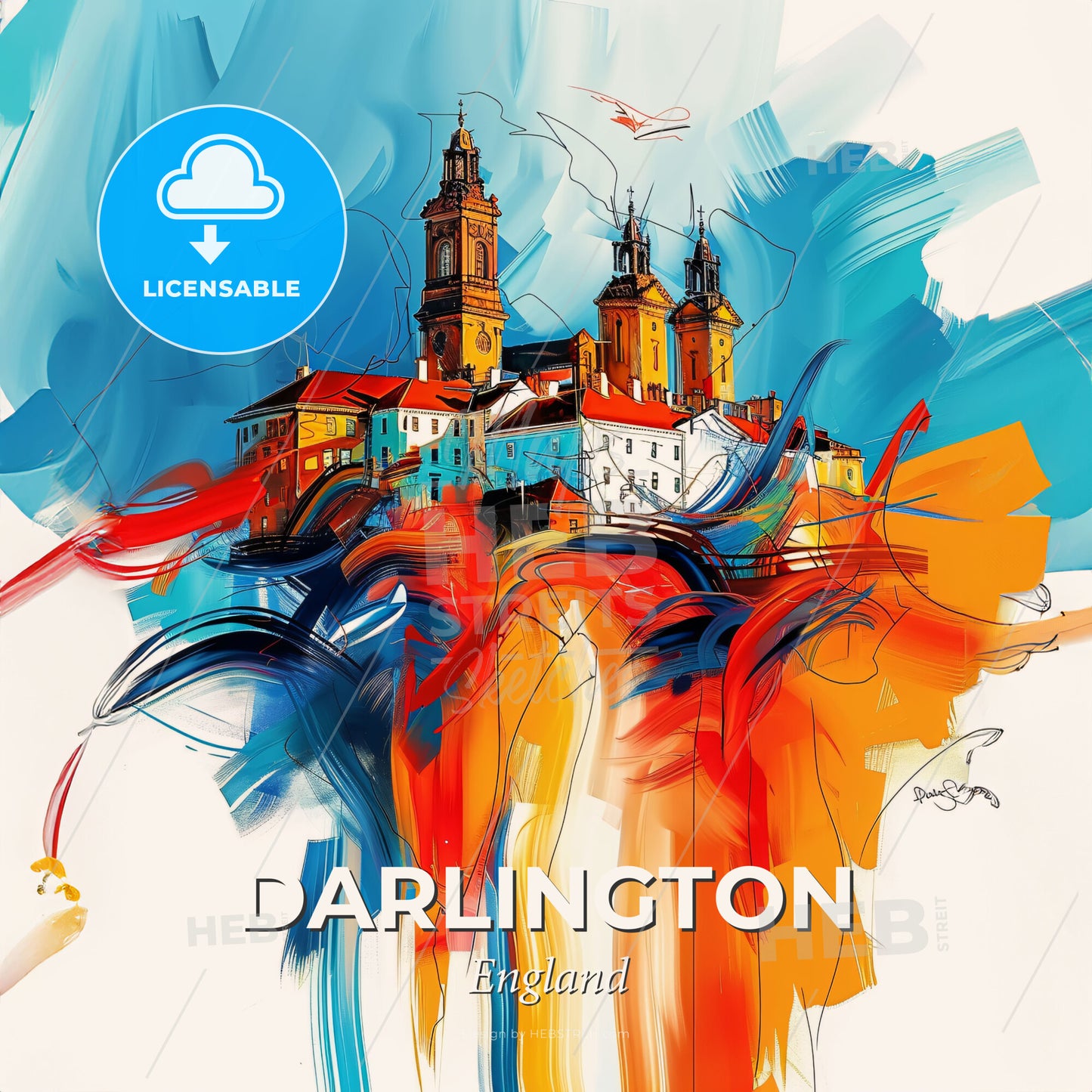 Vibrant Darlington, England - A Painting Of A City - Square format print template