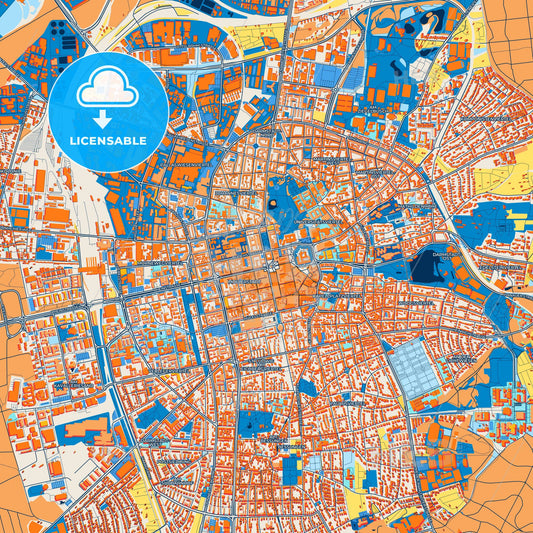Colorful Darmstadt Street Map with Labels and Buildings