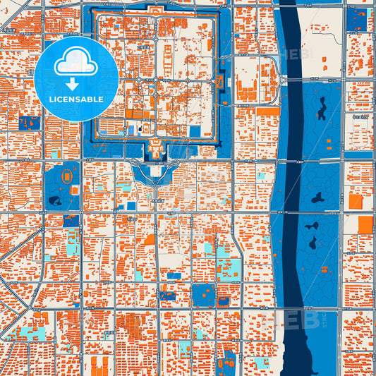 Colorful Datong Street Map with Labels and Buildings