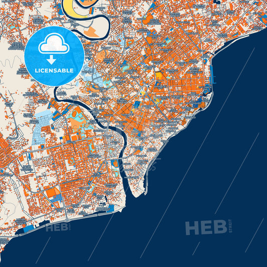 Colorful Davao City Street Map with Labels and Buildings