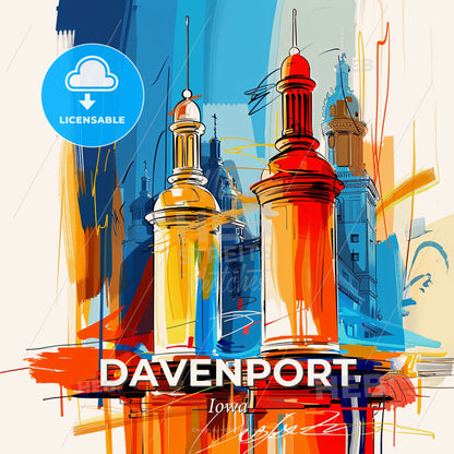 Vibrant Davenport, Iowa - A Painting Of A Building With Towers - Square format print template