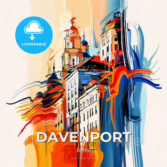 Vibrant Davenport, Iowa - A Colorful Painting Of Buildings - Square format print template