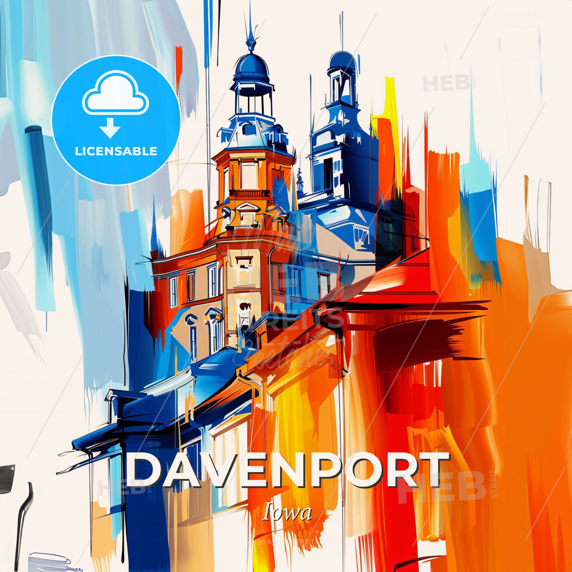 Vibrant Davenport, Iowa - A Painting Of A Building - Square format print template