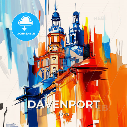 Vibrant Davenport, Iowa - A Painting Of A Building - Square format print template