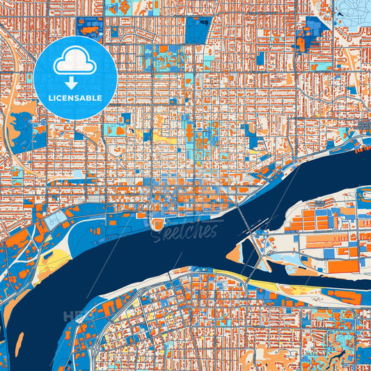 Colorful Davenport Street Map with Labels and Buildings