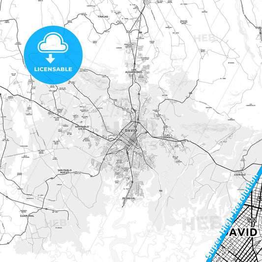 David, Panama light map with streetnames, citynames and districts