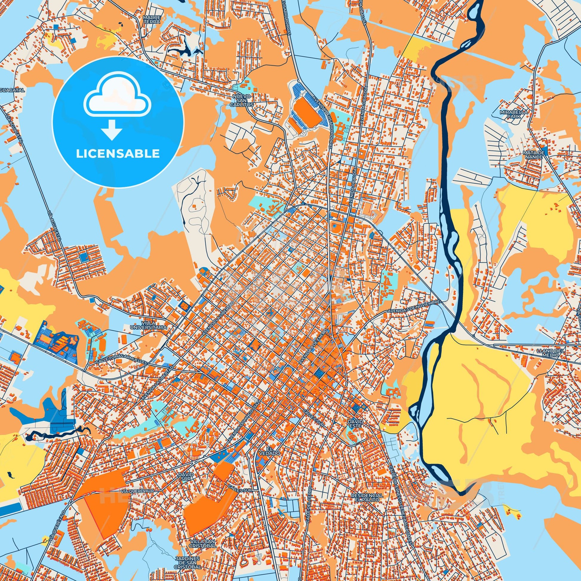 Colorful David Street Map with Labels and Buildings