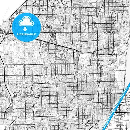 Davie, Florida light map with streetnames, citynames and districts