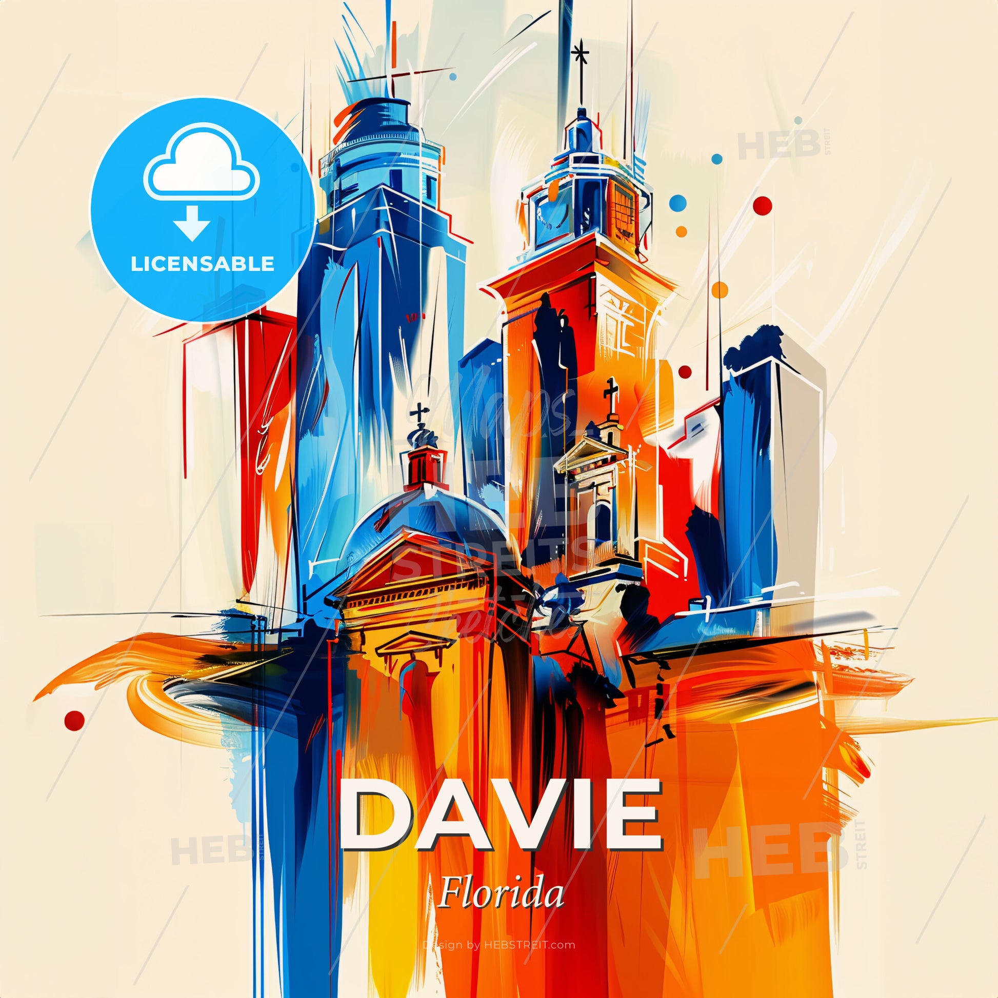 Vibrant Davie, Florida - A Colorful Painting Of A City - Square format print template