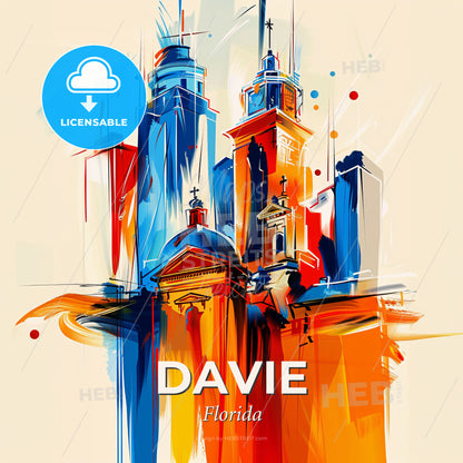 Vibrant Davie, Florida - A Colorful Painting Of A City - Square format print template
