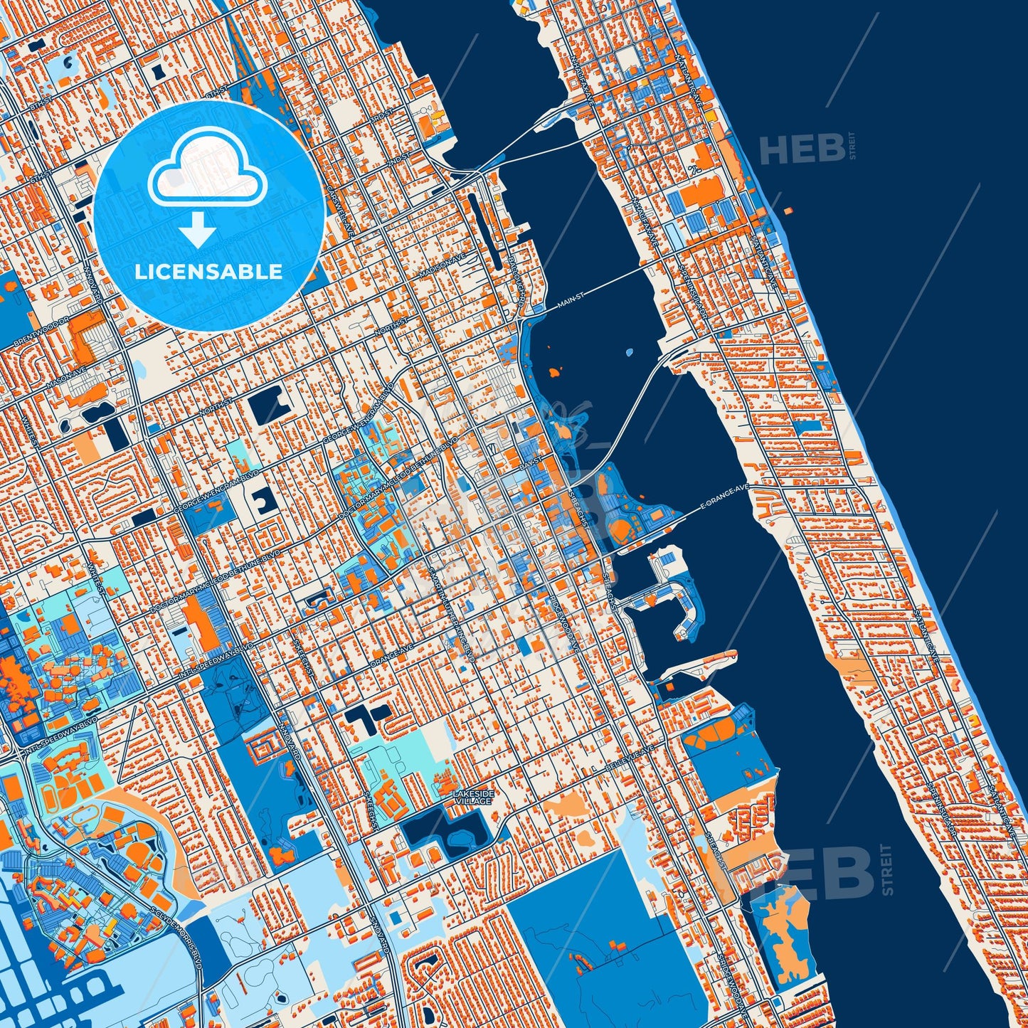 Colorful Daytona Beach Street Map with Labels and Buildings