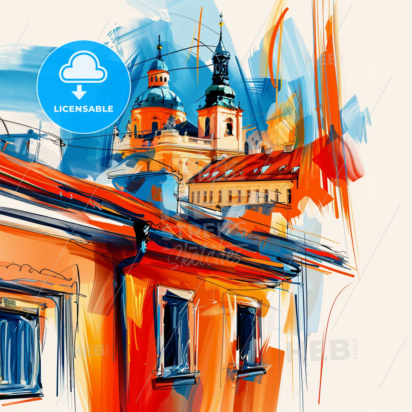 Vibrant Dąbrowa Górnicza, Poland - A Painting Of A Building With A Dome