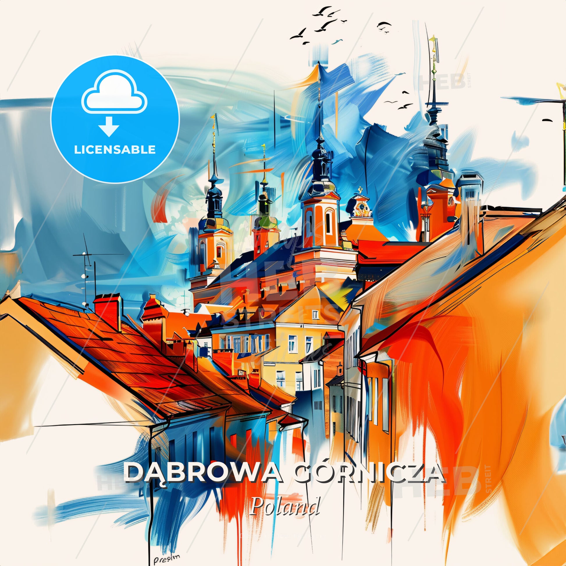 Vibrant Dąbrowa Górnicza, Poland - A Painting Of A City - Square format print template