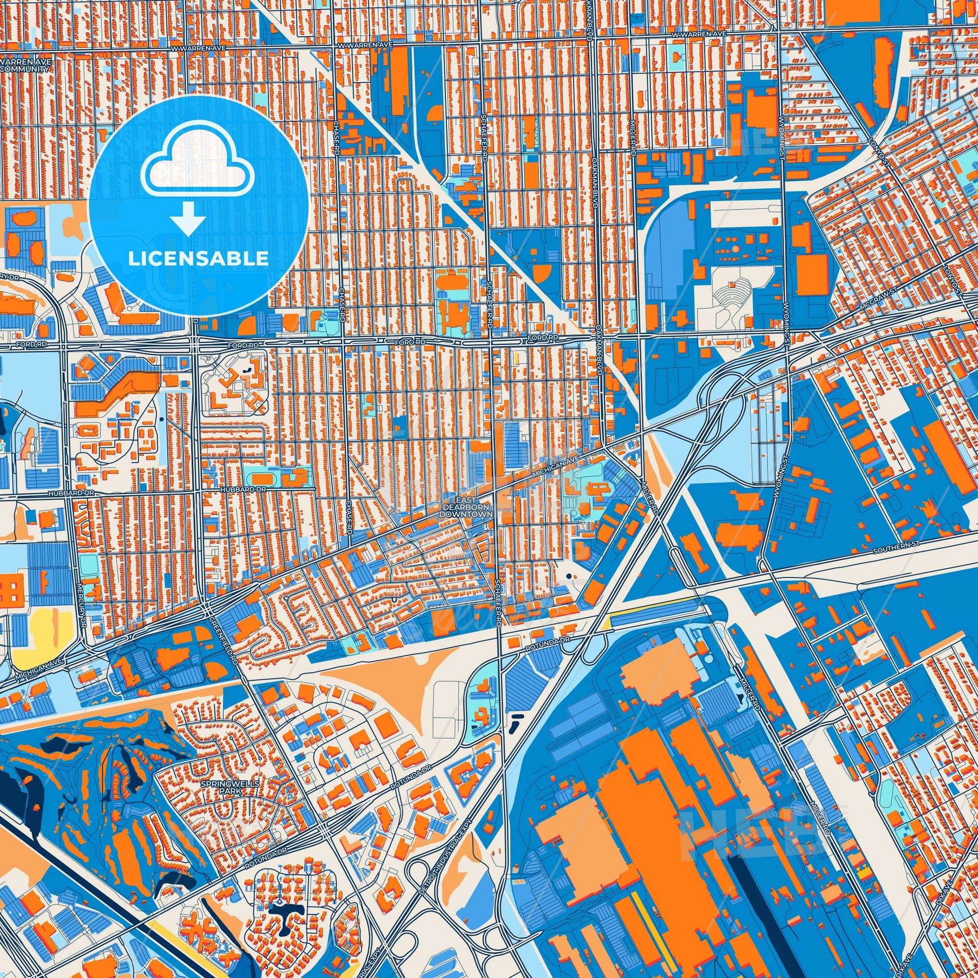 Colorful Dearborn Street Map with Labels and Buildings