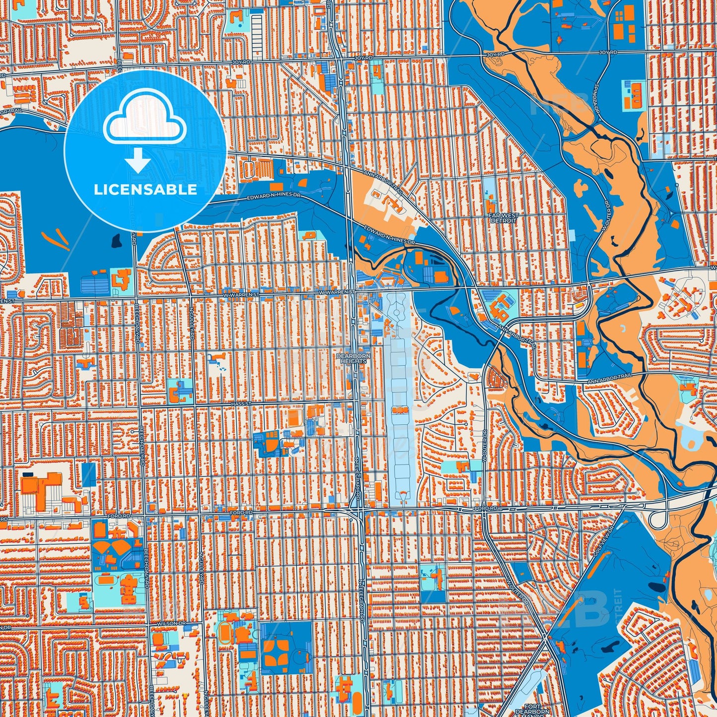 Colorful Dearborn Heights Street Map with Labels and Buildings