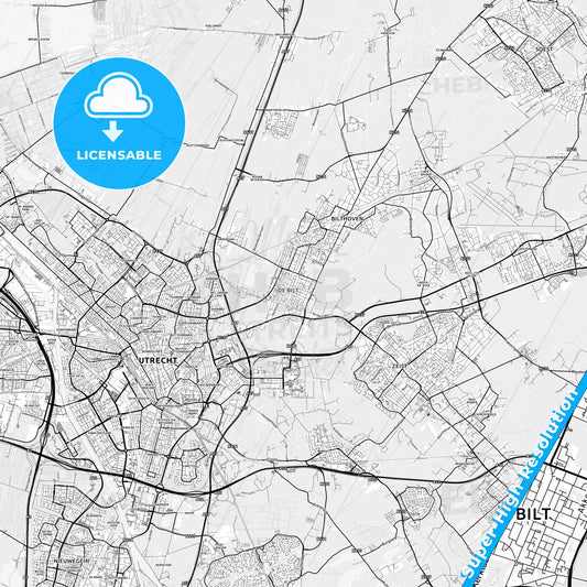 De Bilt, Netherlands light map with streetnames, citynames and districts