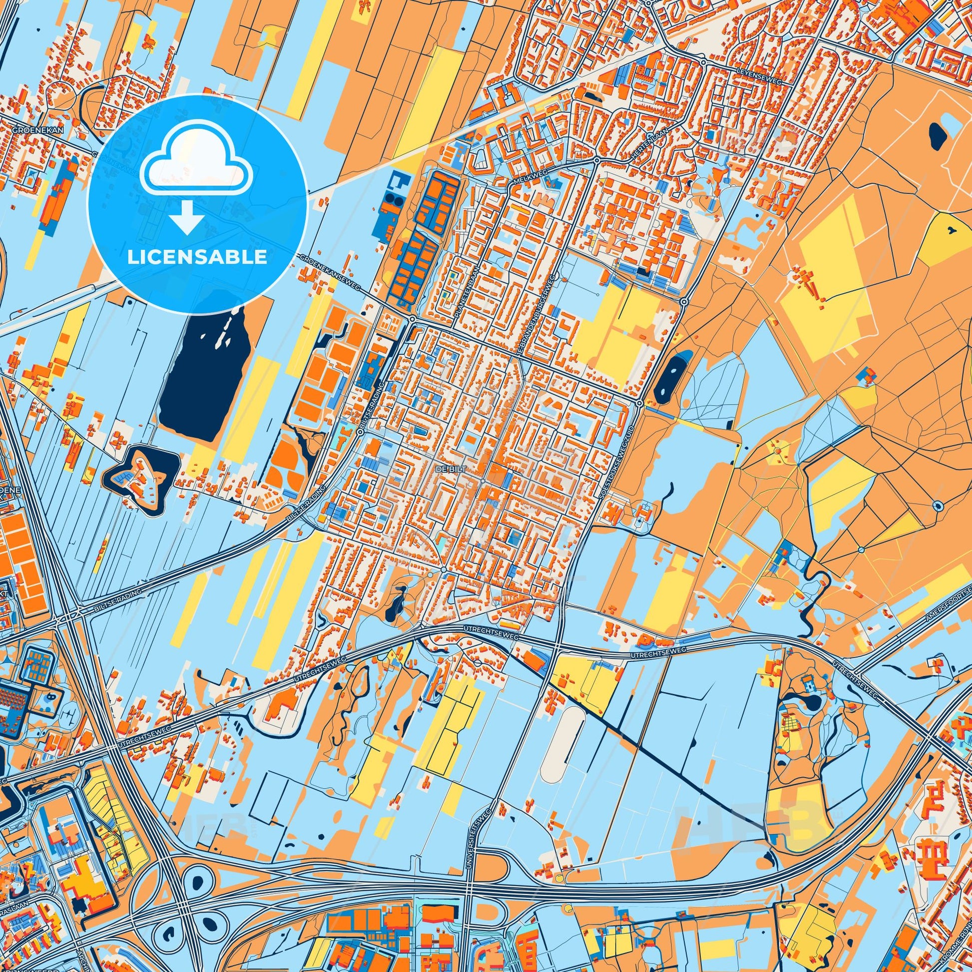 Colorful De Bilt Street Map with Labels and Buildings