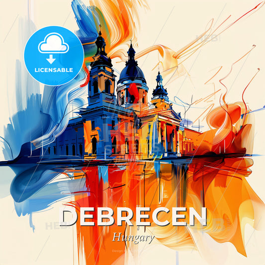 Vibrant Debrecen, Hungary - A Painting Of A Building With Colorful Paint - Square format print template