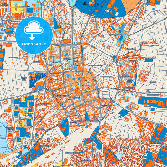 Colorful Debrecen Street Map with Labels and Buildings